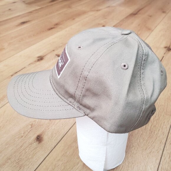 CAT Caterpillar Tan Hat Strap Back Cap Box Logo Casual Khaki Adjustable New - Picture 3 of 14